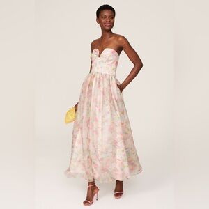 ML Monique Lhuillier Strapless Sweetheart Organza A-Line Dress